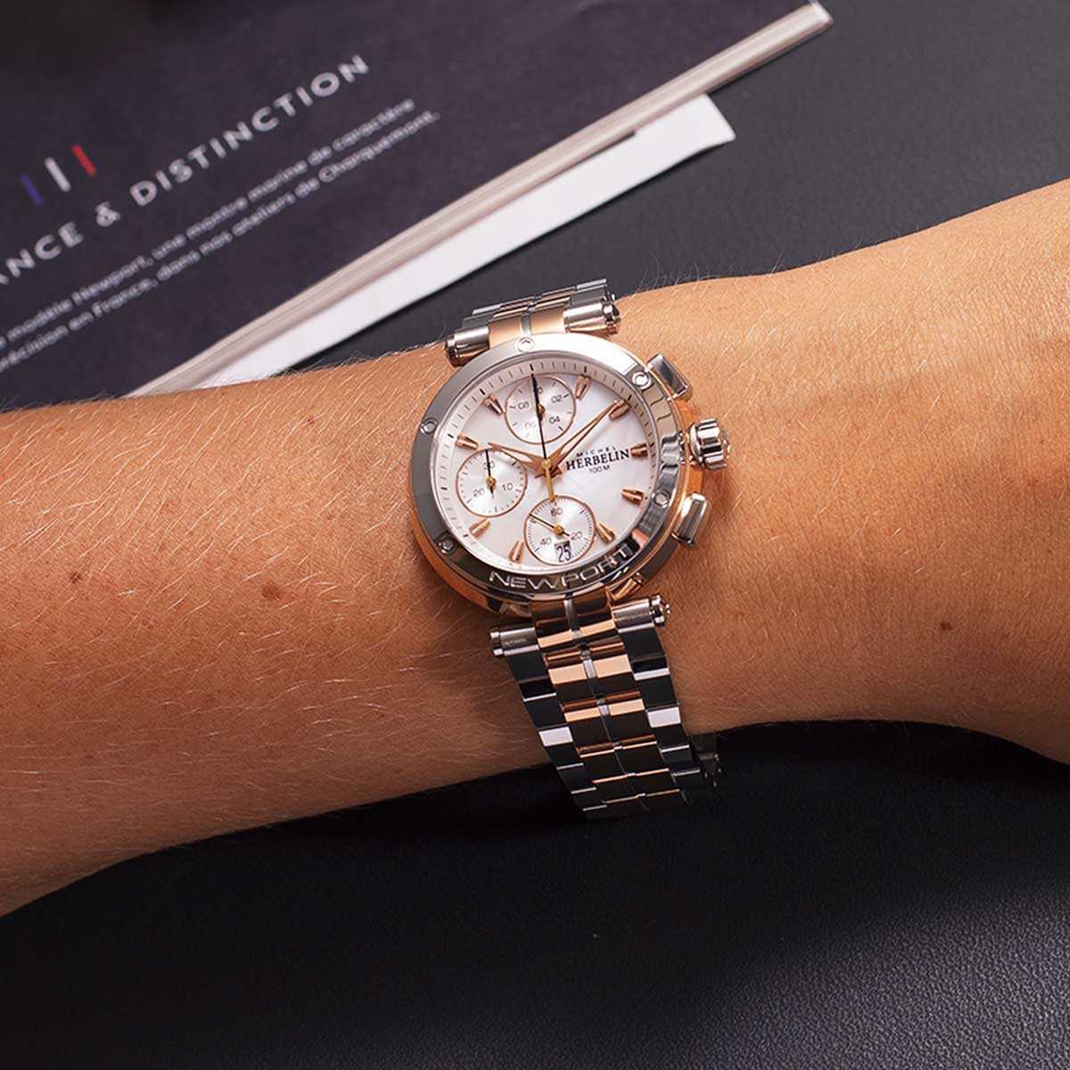 Montre femme HERBELIN Newport chrono diamants
