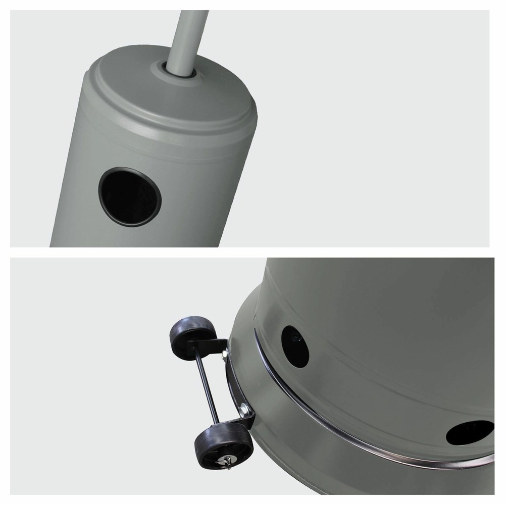 Kohala - parasol chauffant acier gris - chauffage d'extérieur au gaz - surface de chauffe 30m² - allumage facile - roulettes -