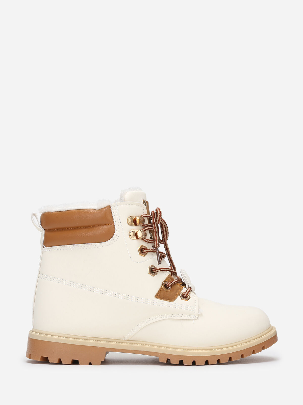 Bottines écrues style rangers fourrées Blanc- Blanc