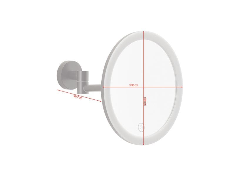 tesa Kosmetikspiegel Visioon LED, Schwarz Runder Vergrösserungsspiegel mit LED-Beleuchtung, fünffacher Vergrösserungsfunktion für Details