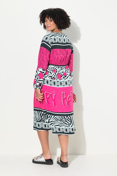 Midikleid, A-Linie, Allover-Print, elastische Taille