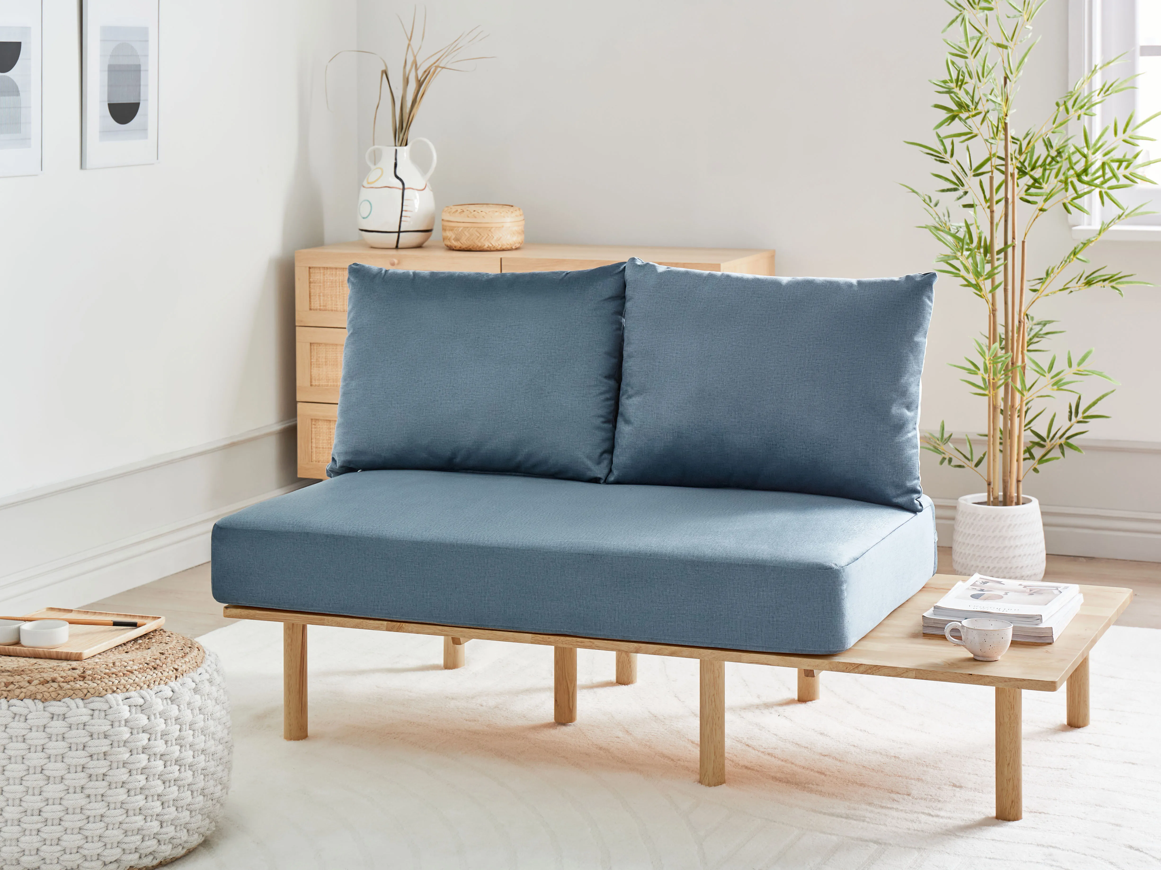 Bank 2-zits SALO Stof Blauw met tafels