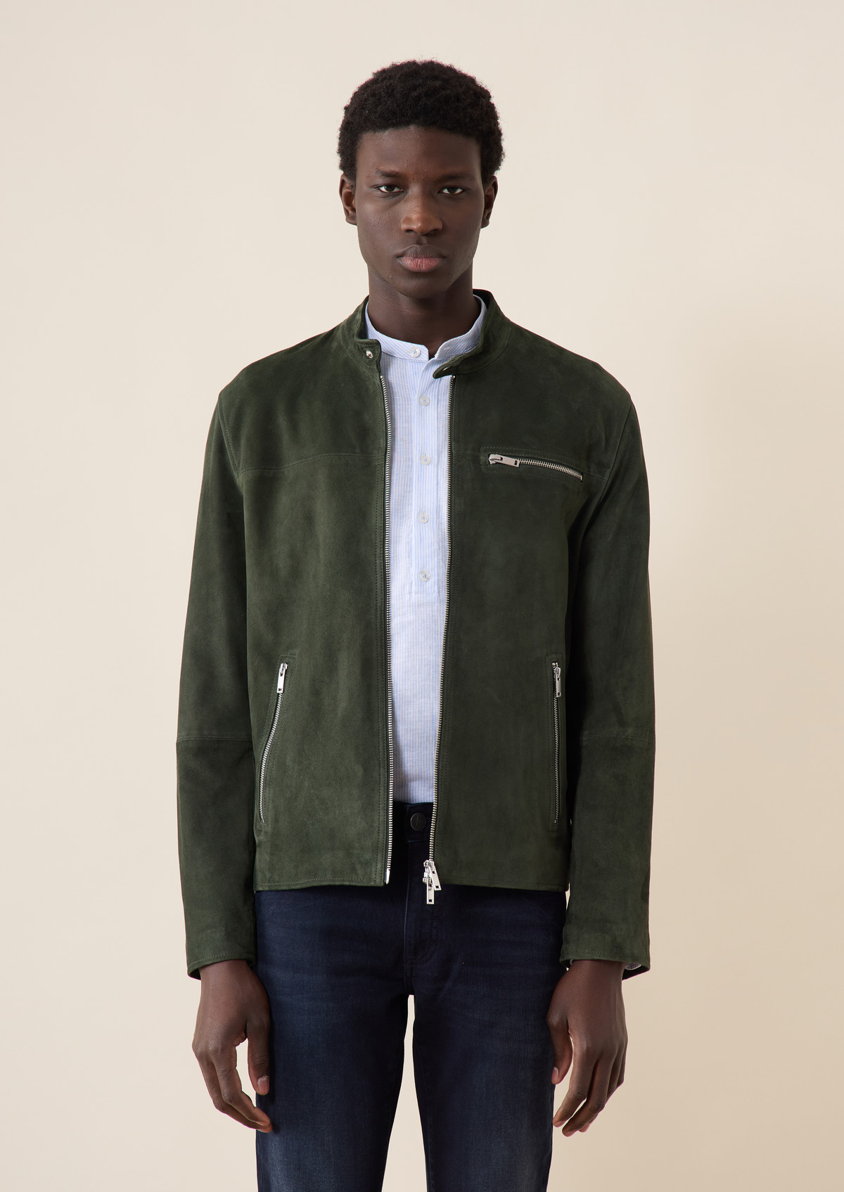 Blouson en cuir nubuck vert