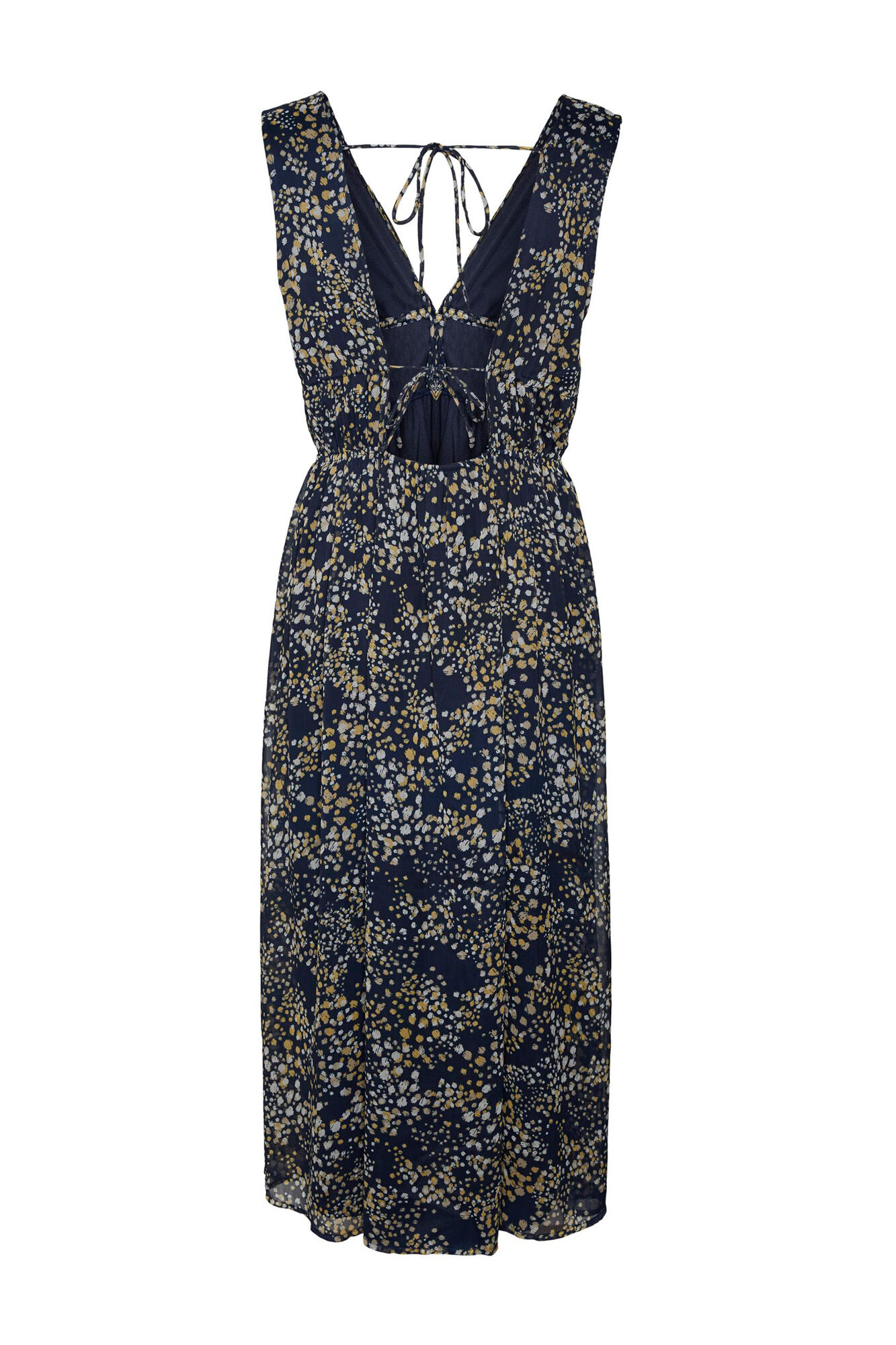 Vestido midi com decote em V - Azul marinho