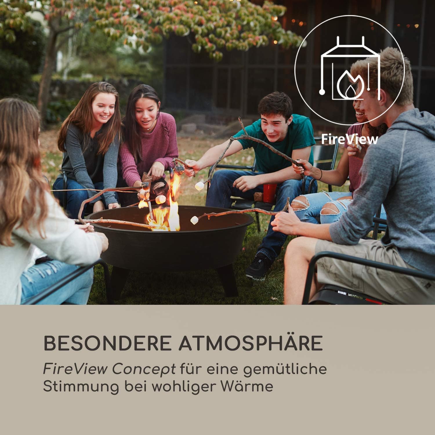Blumfeldt 2-in-1 Feuerschale - Feuerschale für den Garten mit Edelstahl-Grillrost, Feuerschalen FireView Concept, Funkenschutz, Trageringe, Schürhaken & Grillrost, Stil: Nolana, schwarz