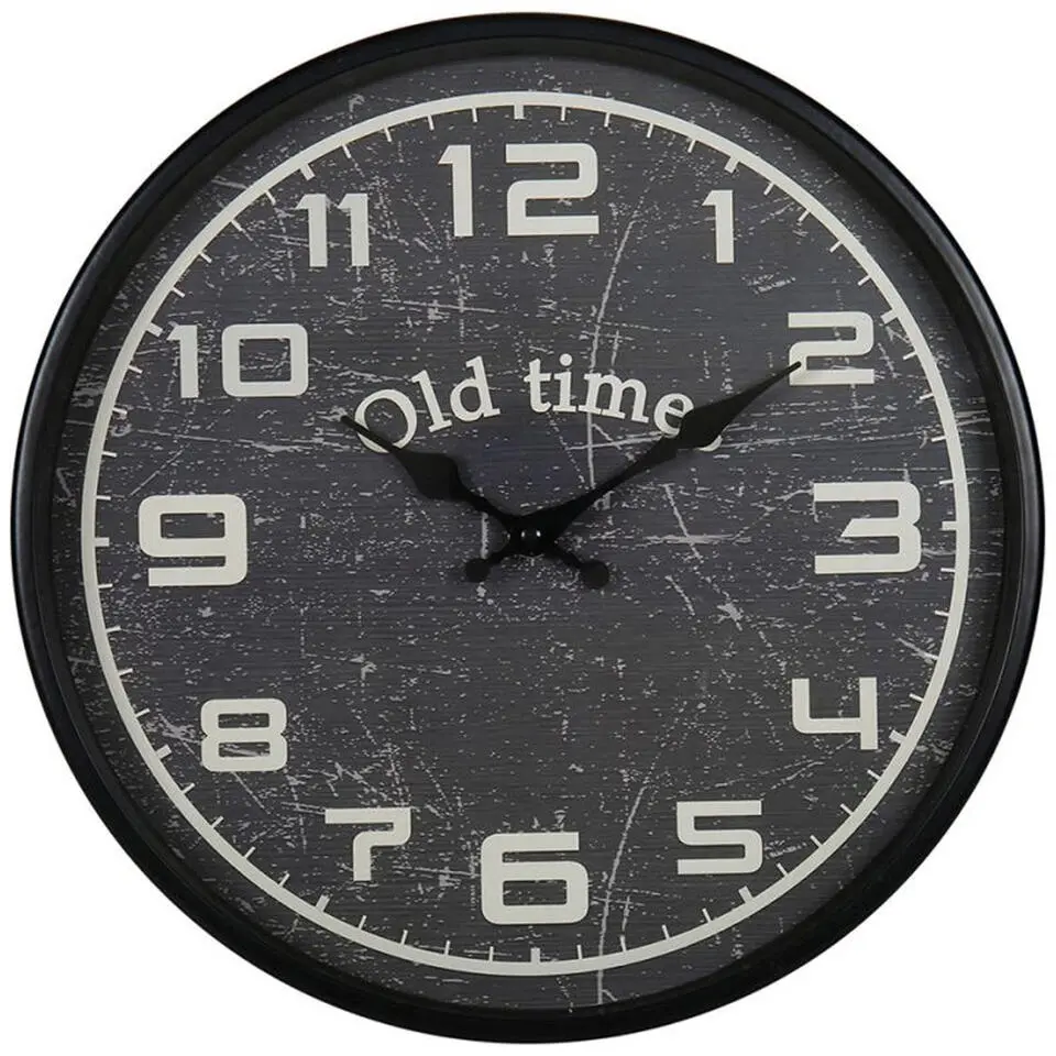 Ostaria Wandklok/muur klok - Old Times - D30 cm - metaal - zwart
