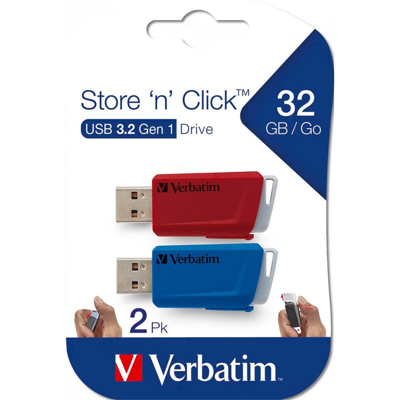 Verbatim pack de 2 clés USB Store 'n' Click rétractables 32 Go Usb 3.2 (USB-A) couleur assortie