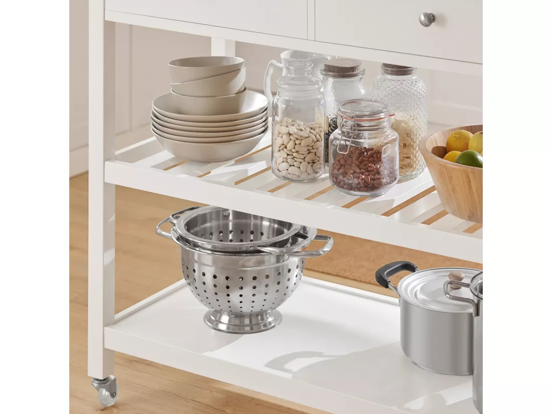 Desserte roulante Chariot de cuisine de 2 étages avec grand plan de travail en Acier Inox, FKW47-W
