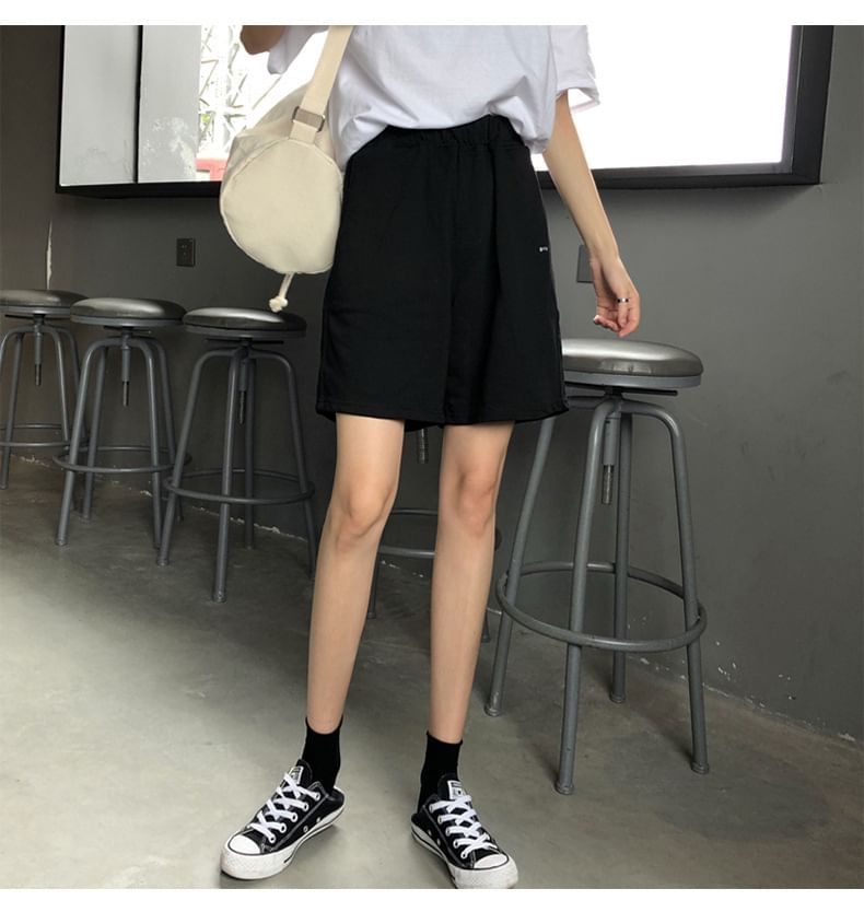 PERKARP - Jersey shorts met elastische taille en borduurwerk