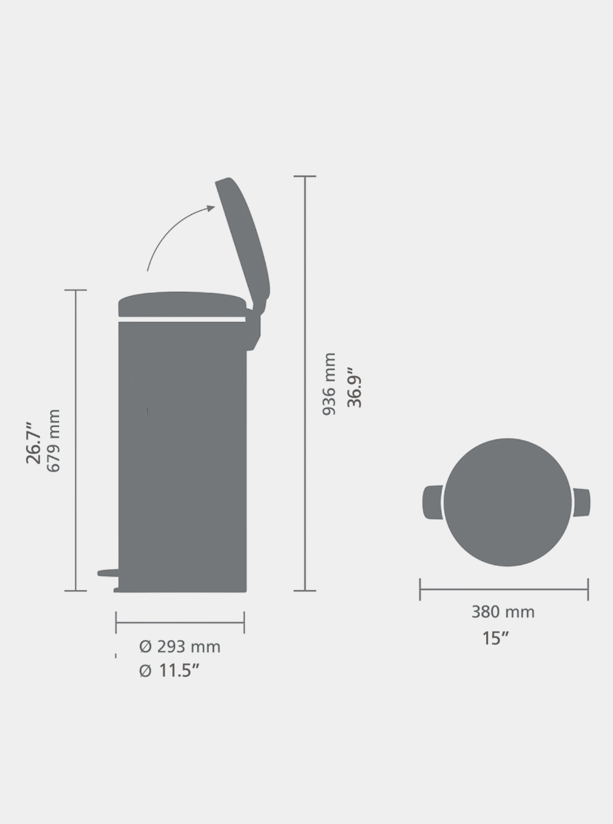 NewIcon Pedaalemmer, 30 liter, kunststof binnenemmer - Soft Grey