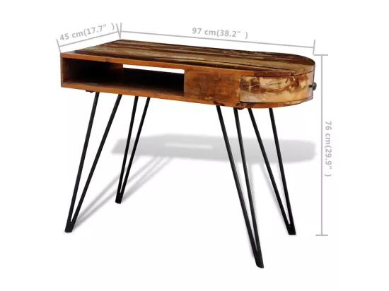 Bureau avec pieds en fer Bois de récupération solide