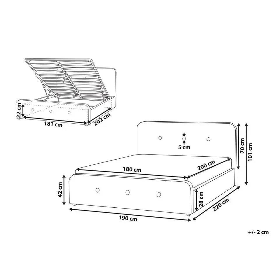 RENNES - Bed met opbergruimte - Donkergrijs - 180x200 cm - Polyester