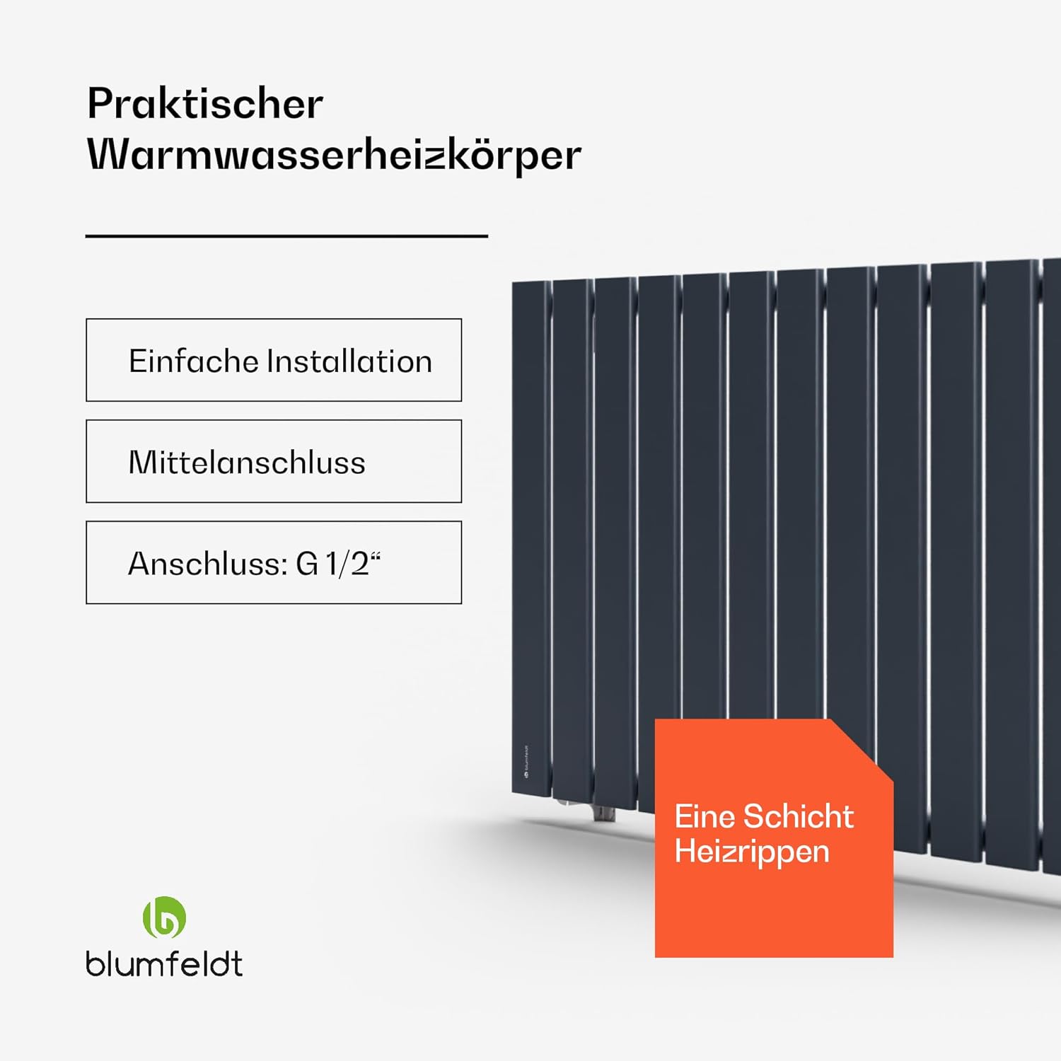 Blumfeldt Badheizkörper, Design Heizkörper Flach, Sparsamer Flachheizkörper Vertikal, 681 Watt Warmwasser Wandheizkörper für Badezimmer & Wohnzimmer, Leiser Vertikal Heizkörper mit Thermostat