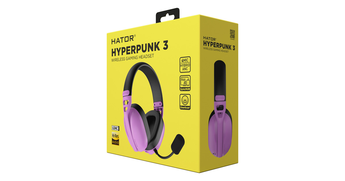 HatorHyperpunk 3 Wireless - Cyber-Violet over-ear gaming headset  (Paars, 2.4GHz / Bluetooth 5.4 / USB-C)