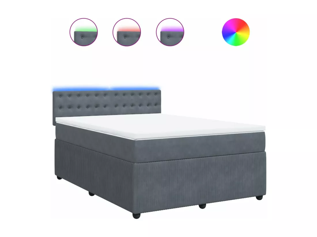 Sommier à lattes de lit et matelas Gris foncé 140x190cm Velours