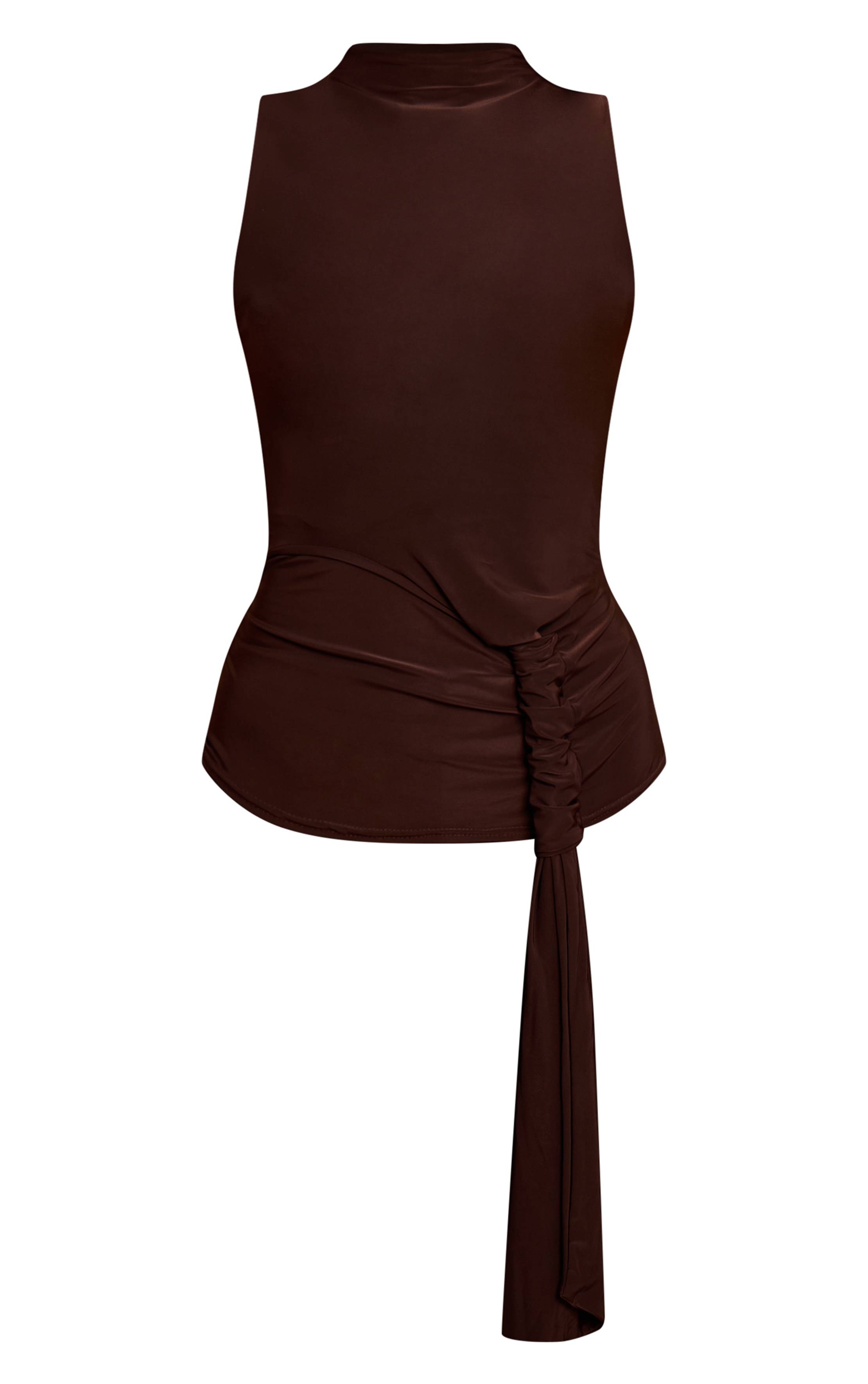 Chocolat Top Col Montant Double Couche Slinky Détail Cordon