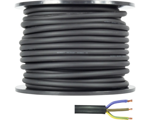 Rubberen slangkabel H07 RN-F 3G2,5 mm² zwart, verkocht per meter