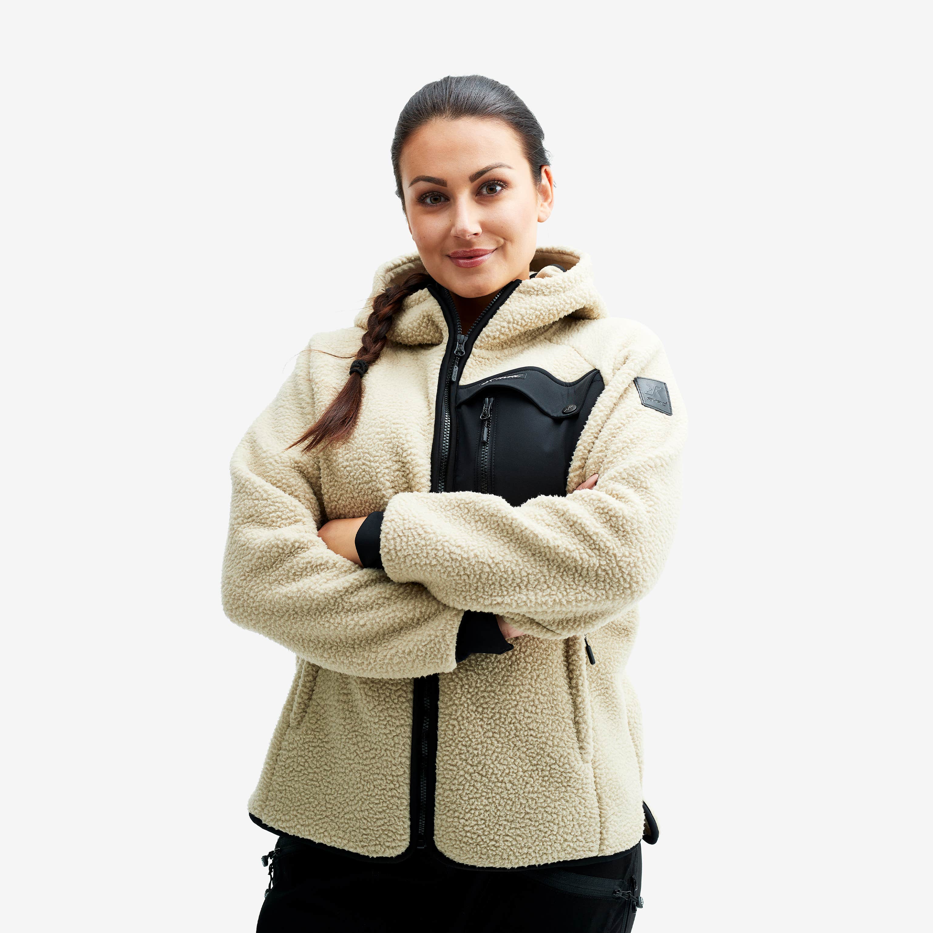 Sherpa Hoodie Dame Beige Khaki