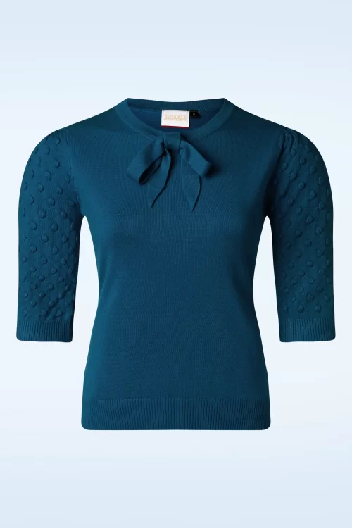 Topvintage Boutique Collection Milly gebreide top in tealblauw