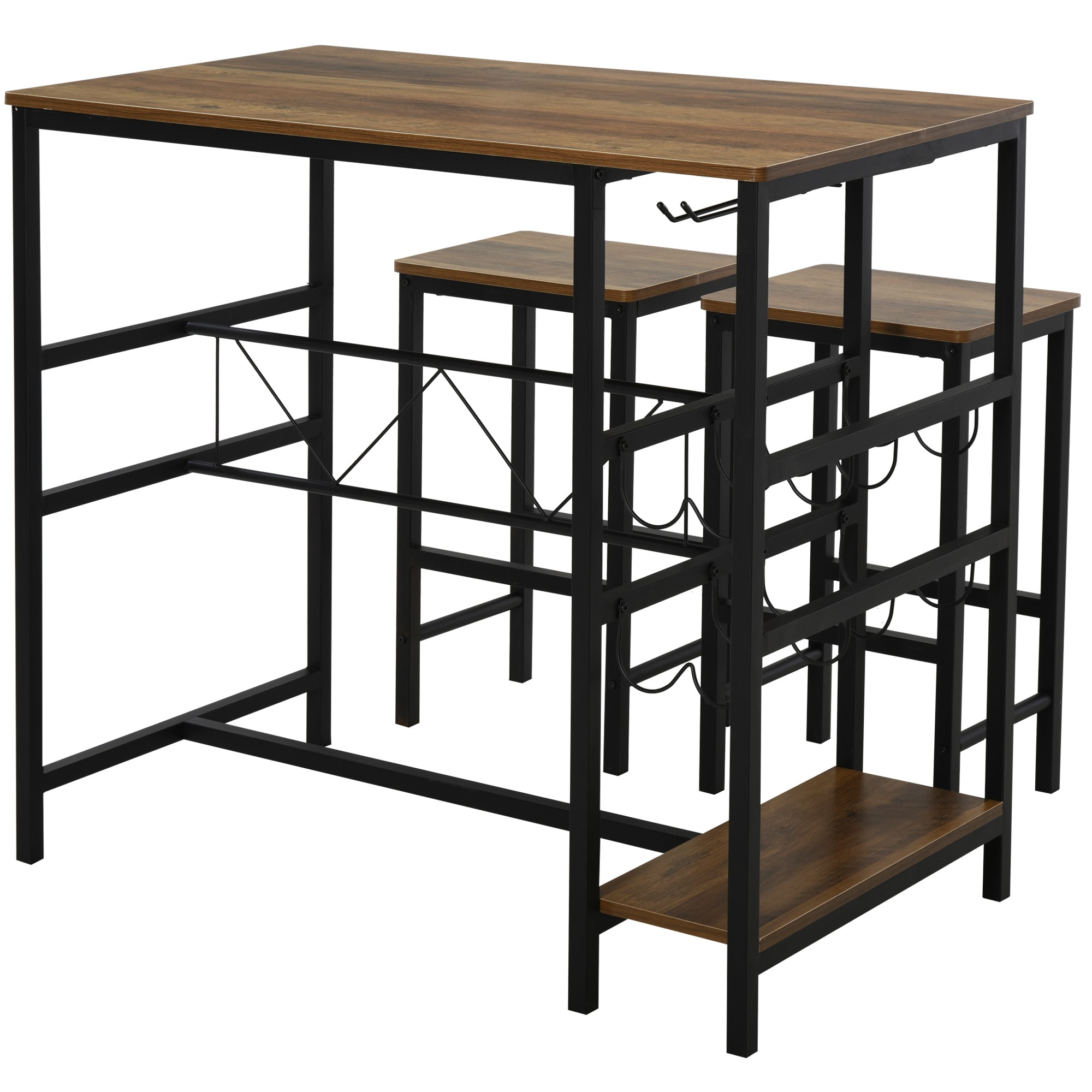 HOMCOM Bartisch-Set mit 2 Barhockern natur, schwarz
