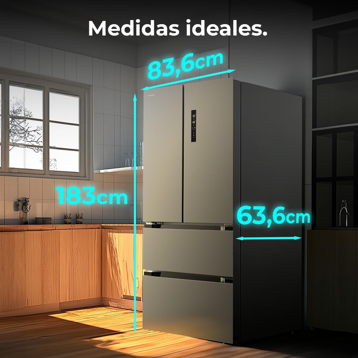Cecotec Réfrigérateur Congélateur porte française Bolero CoolMarket FD 436 Dark E. 436 L, Total No Frost, Multi Airflow y compresseur inverter para ah