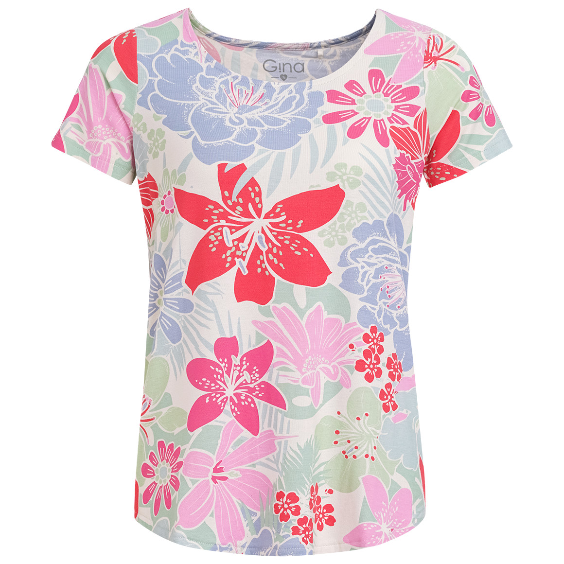 Gina Damen T-Shirt mit Blumen-Print creme / bunt