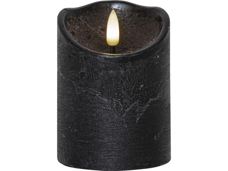 Star Trading LED-Kerze Flamme Rustic, Ø 7.5 x 10 cm, Schwar LED-Echtwachskerze für Innenbereich mit Timer-Funktion