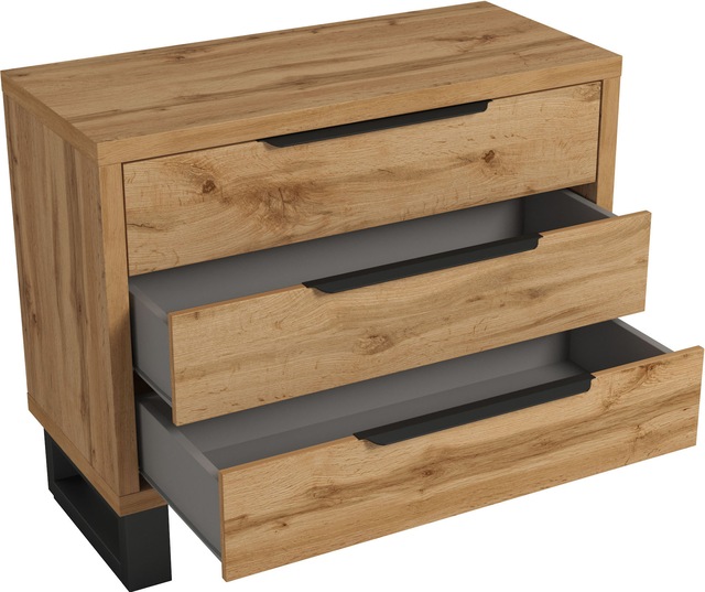Home affaire Schubkastenkommode »Bronne, 99,5x83x45cm Kommode, Metallgriffe« Füsse in Kufenform, Sideboard 3 Schubladen, Schlafzimmerkommode