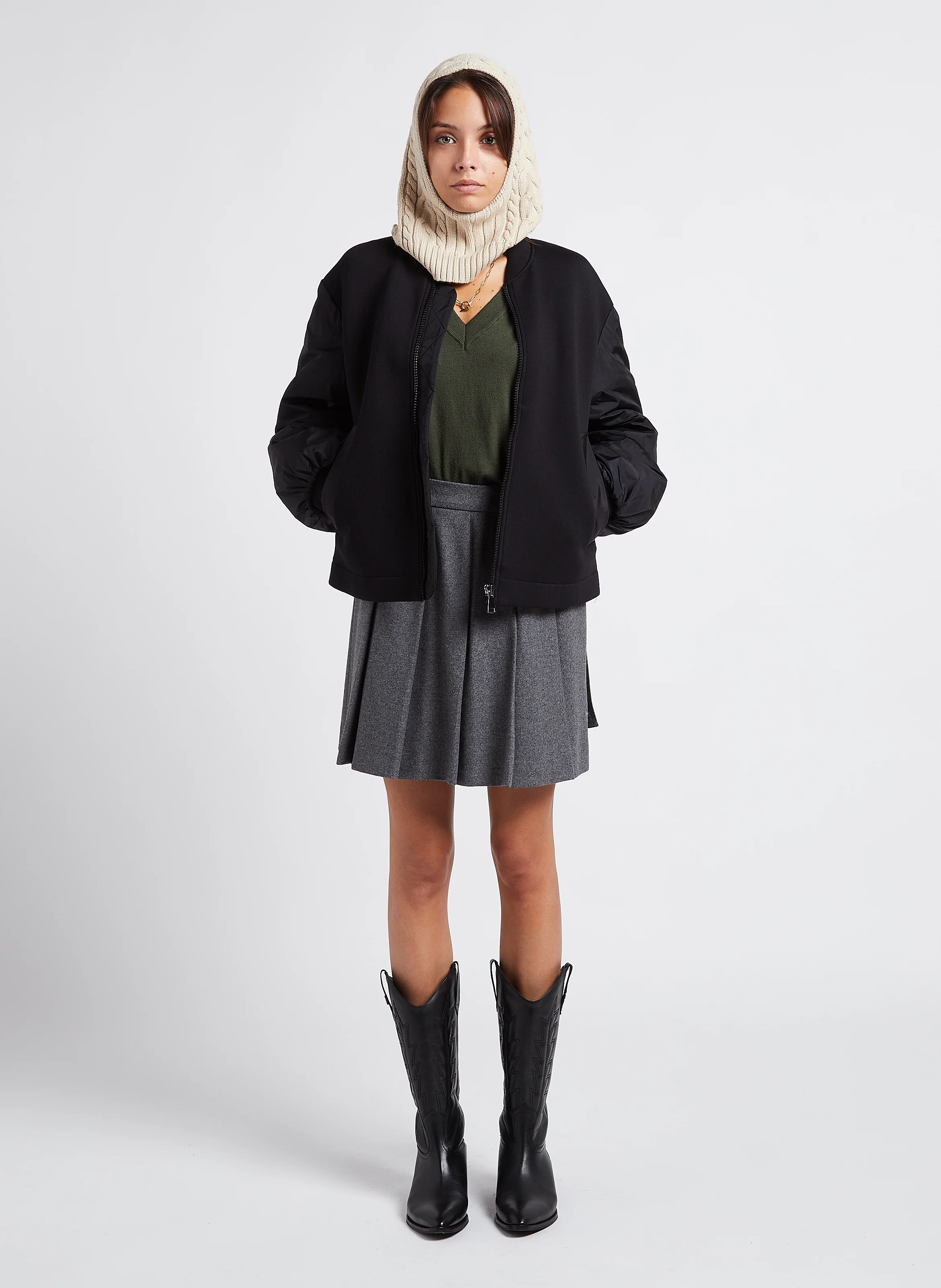 RACHELLE - Pull col V en maille mélangée | Vert