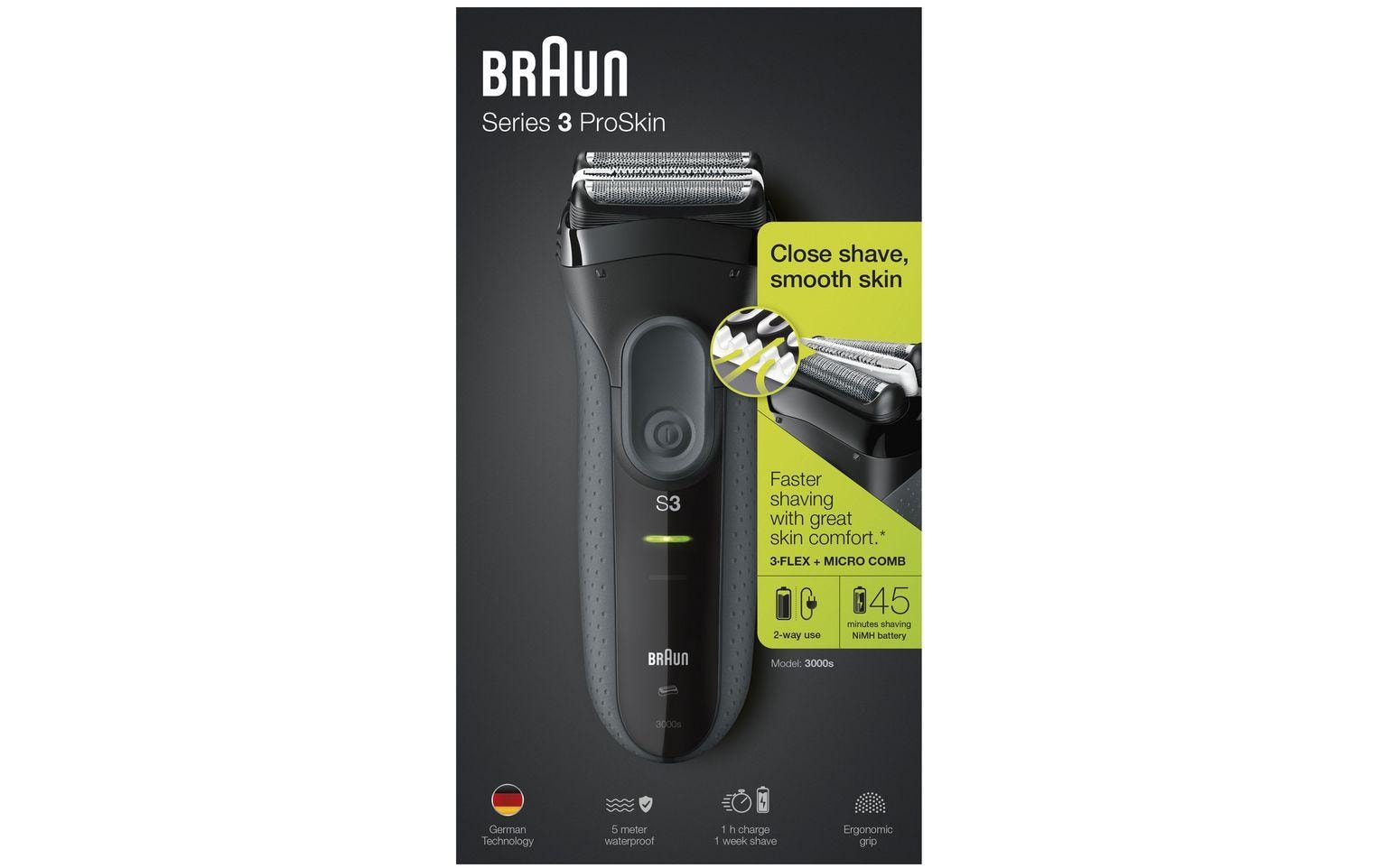 Herrenrasierer Series 3 ProSkin 300 s b SchwarzWiederaufladbarer und kabelloser Rasierer