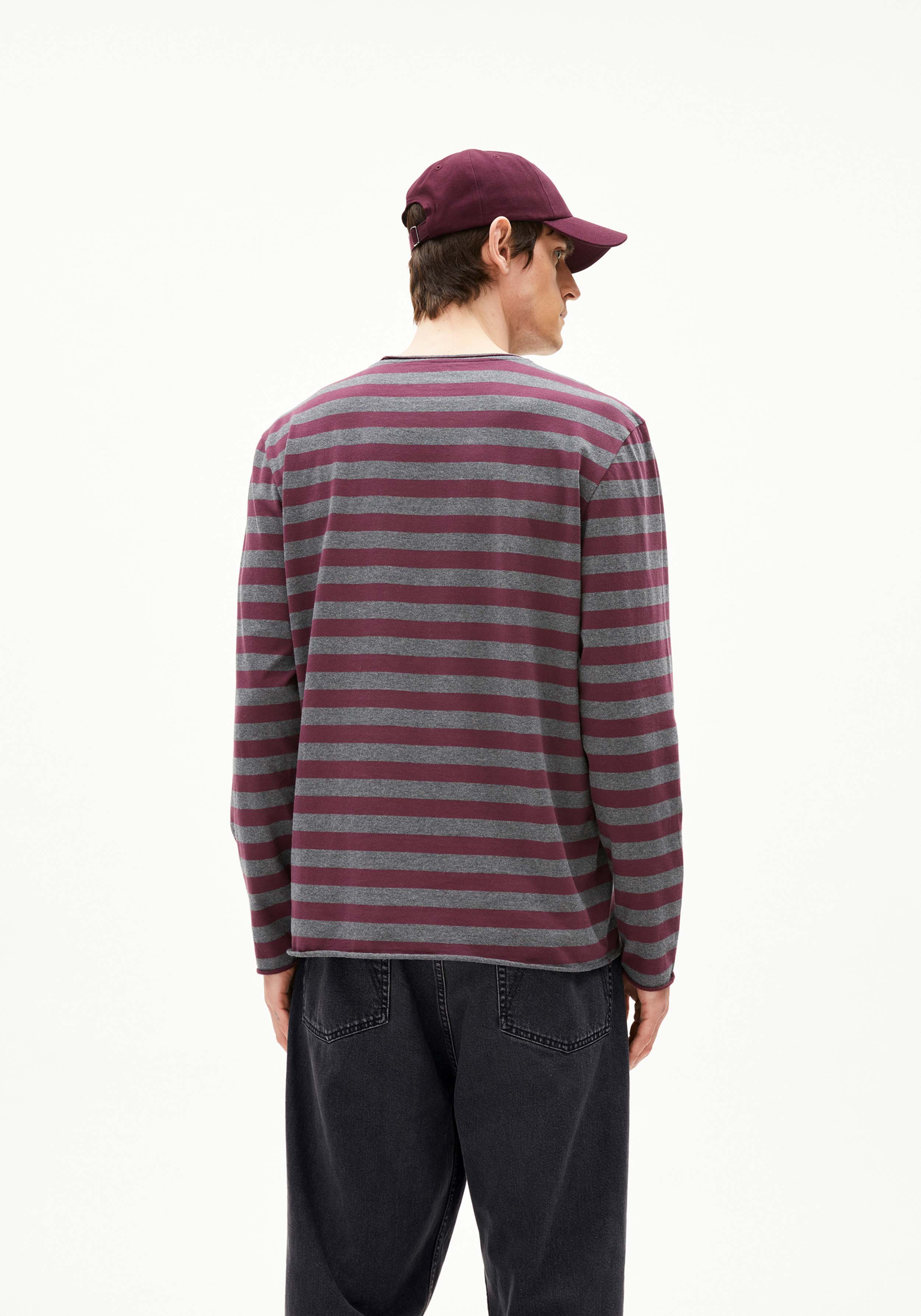 Armedangels Longsleeve Maarkos Stripes Br Steel Melange-Dark Cranberry