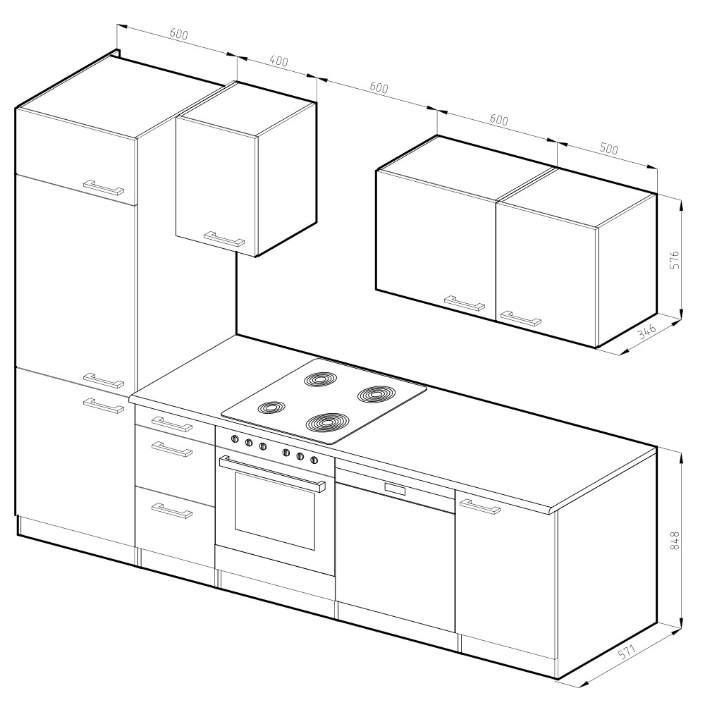 Vicco Küche 270 cm Küchenzeile Küchenblock Einbauküche Sonoma