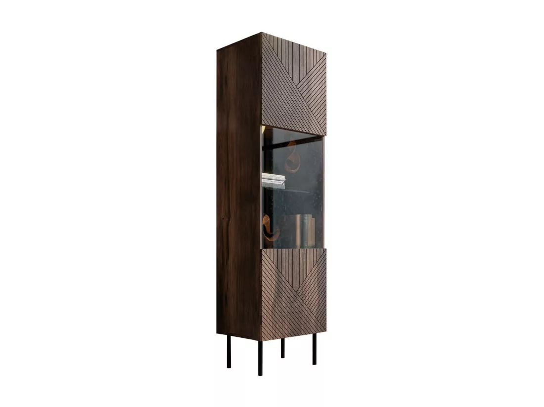 Étagère Venophu 105, Avec des portes|Fermé, Stratifié|Verre|MDF, 187x51x42cm, Noyer