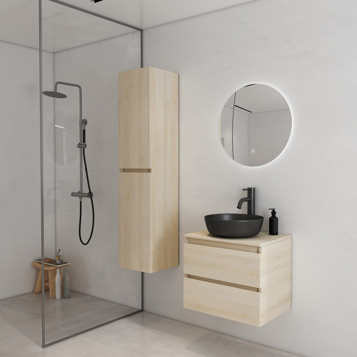 Fontana Proma badmeubel 60cm met zwarte waskom beach eiken