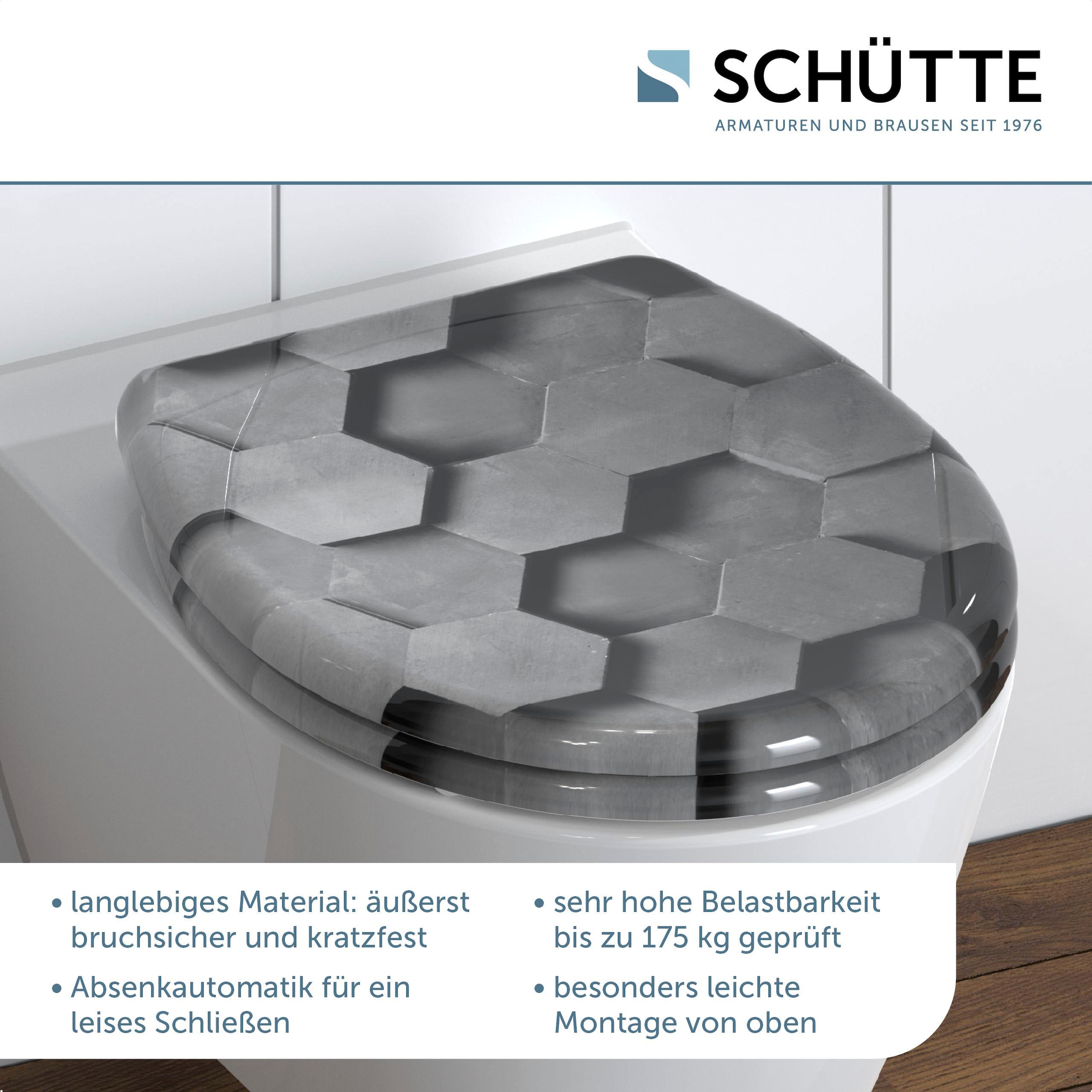 Schütte WC-Sitz »Grey Hexagons« Duroplast, mit Absenkautomatik und Schnellverschluss