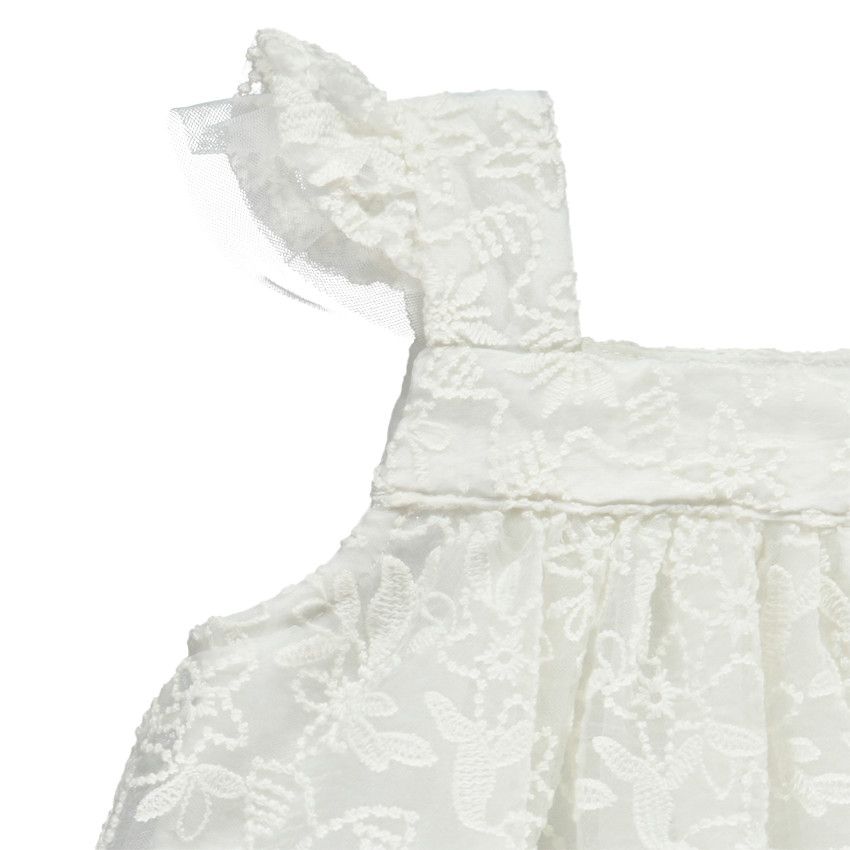 Combinaison de cérémonie brodée effet 2 en 1 pour bébé fille - Ecru