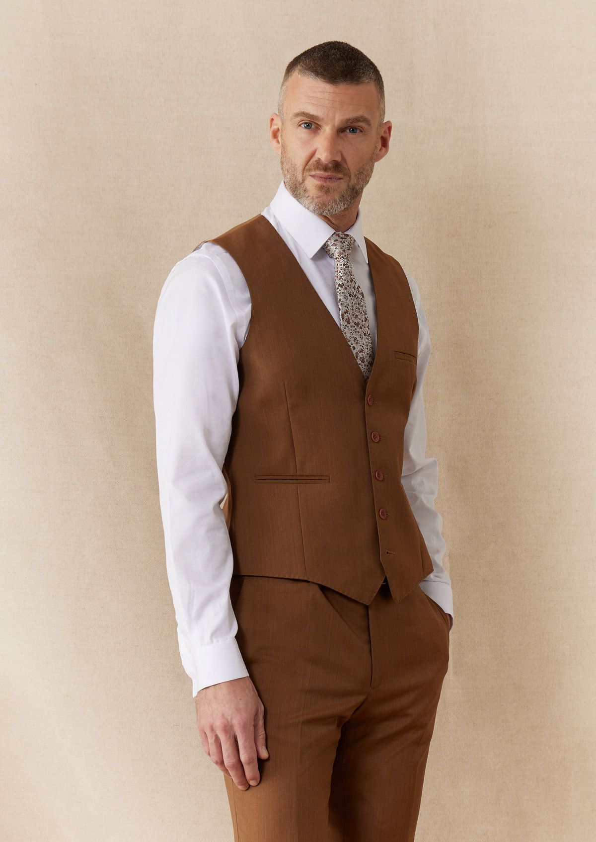Gilet de costume en laine unie terracotta