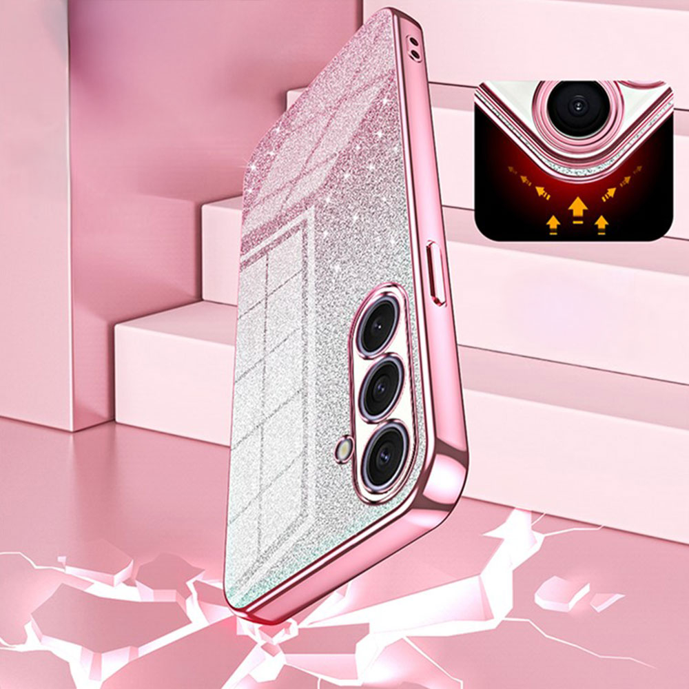 Samsung Galaxy S25  Plus Gummi Case Schutzhülle im Glitzer Design - Rosa / Silber