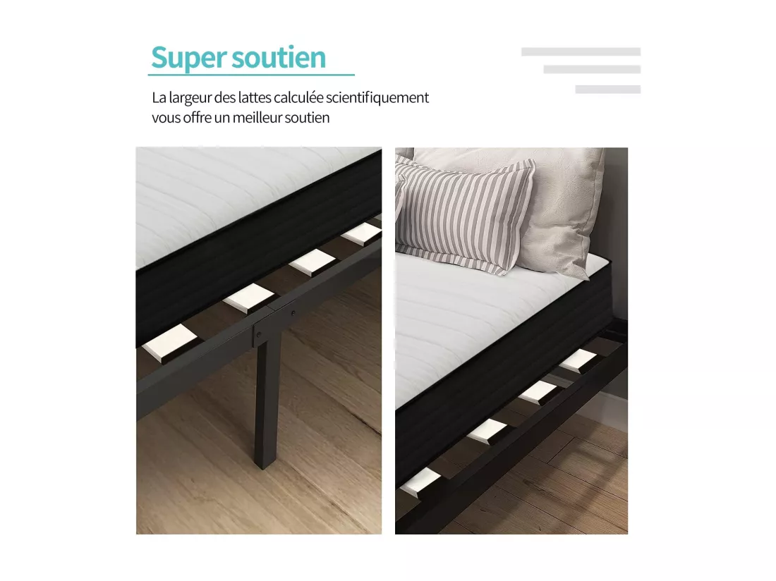 Lit Ensemble Matelas et Sommier 160x200 cm - Matelas 160x200x20cm à Ressorts avec Mousse - Sommier 160x200cm avec Pieds (Deux colis)