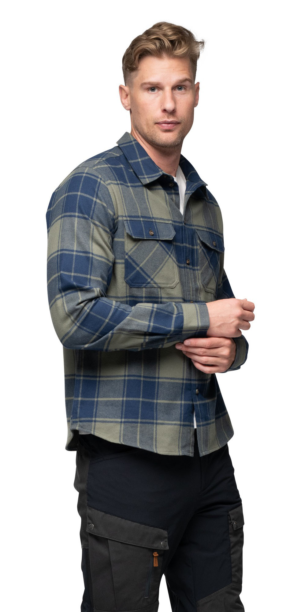 Nordmarka Flannel Shirt Herre Green Mud/Navy Blue Check