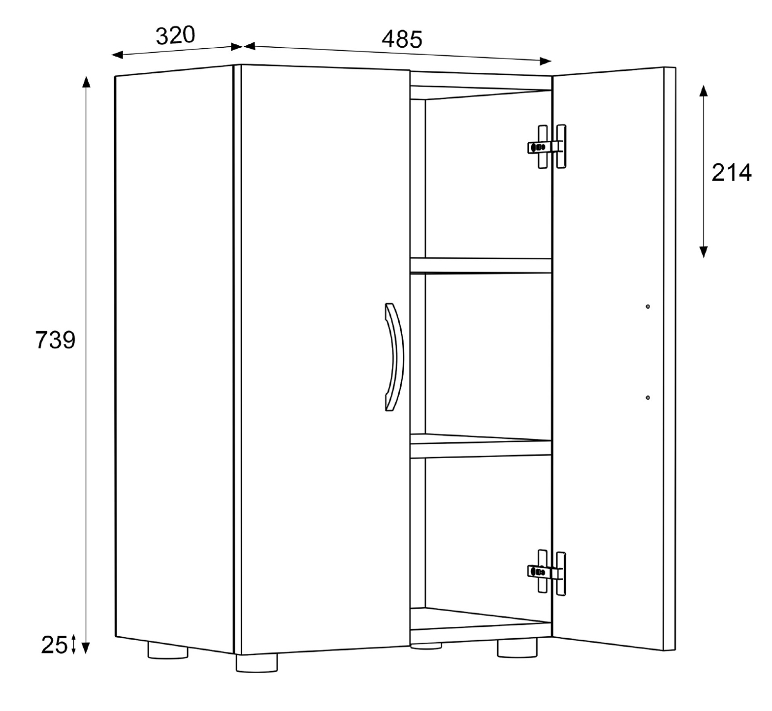 Schuhschrank ULAS - anthrazit - 3 Fächer - 74 cm