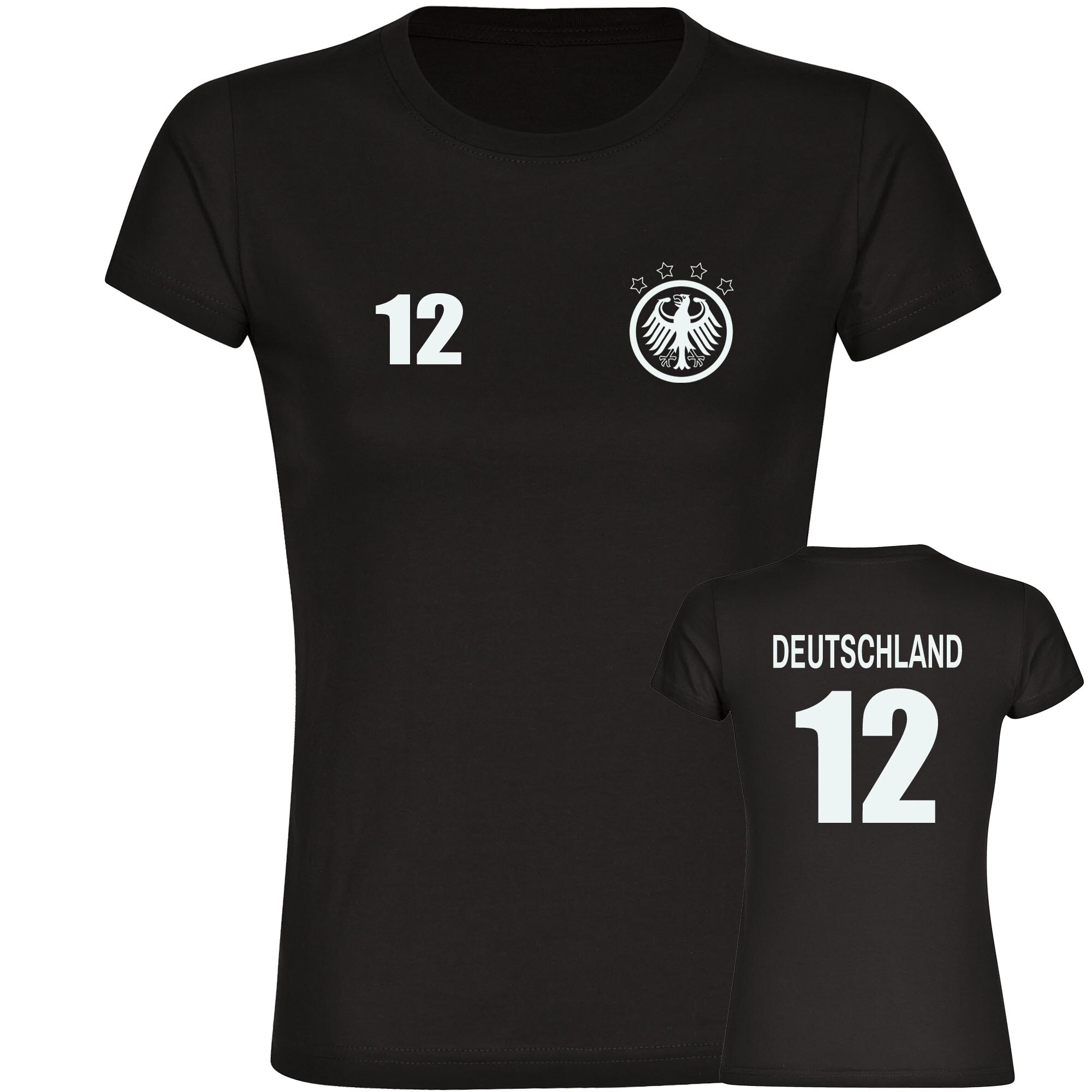 multifanshop® Damen T-Shirt - Deutschland - Adler Retro Trikot 12 - Druck weiß