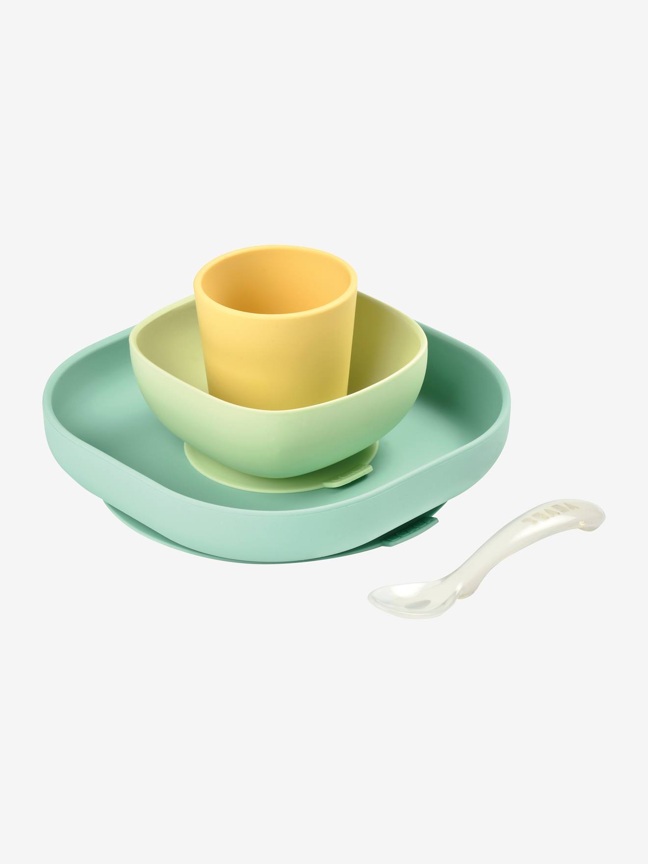 Conjunto de jantar de silicone BEABA com 4 peças, azul