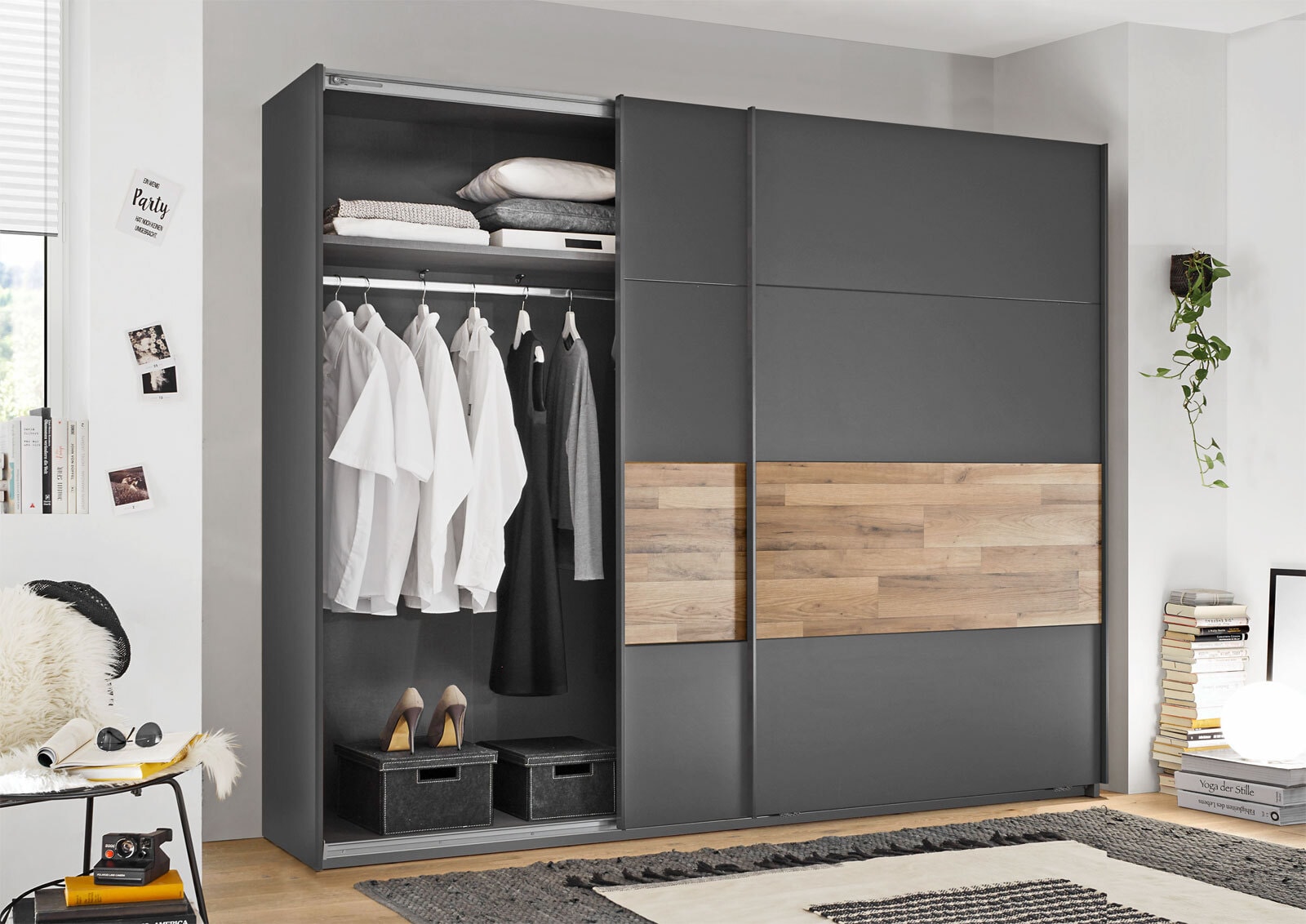 Schwebetürenschrank Rivoli Montana Oak-Optik/Graphit 270x210x64 cm