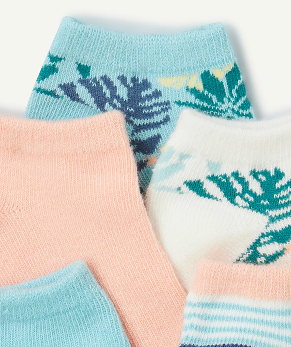 lot de 5 paires de socquettes garçon vert blanc et orange thème aloha