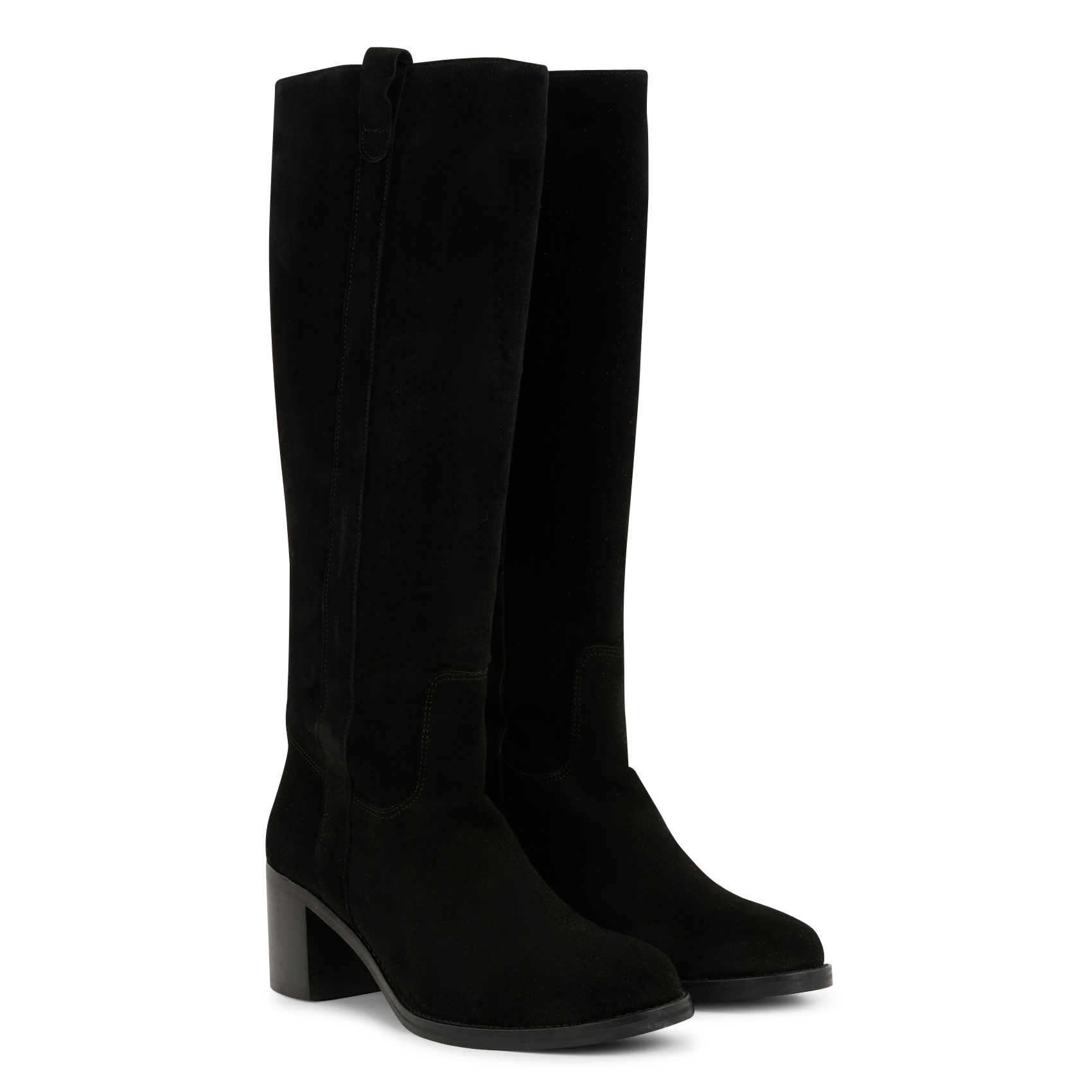Bottes à talons en cuir velours| Noir