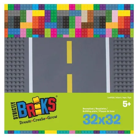 Strictly Briks Grundplatten 2 Stück, je 32x32 Noppen, aufgedruckte gerade Straße mit Fahrbahnbegrenzung