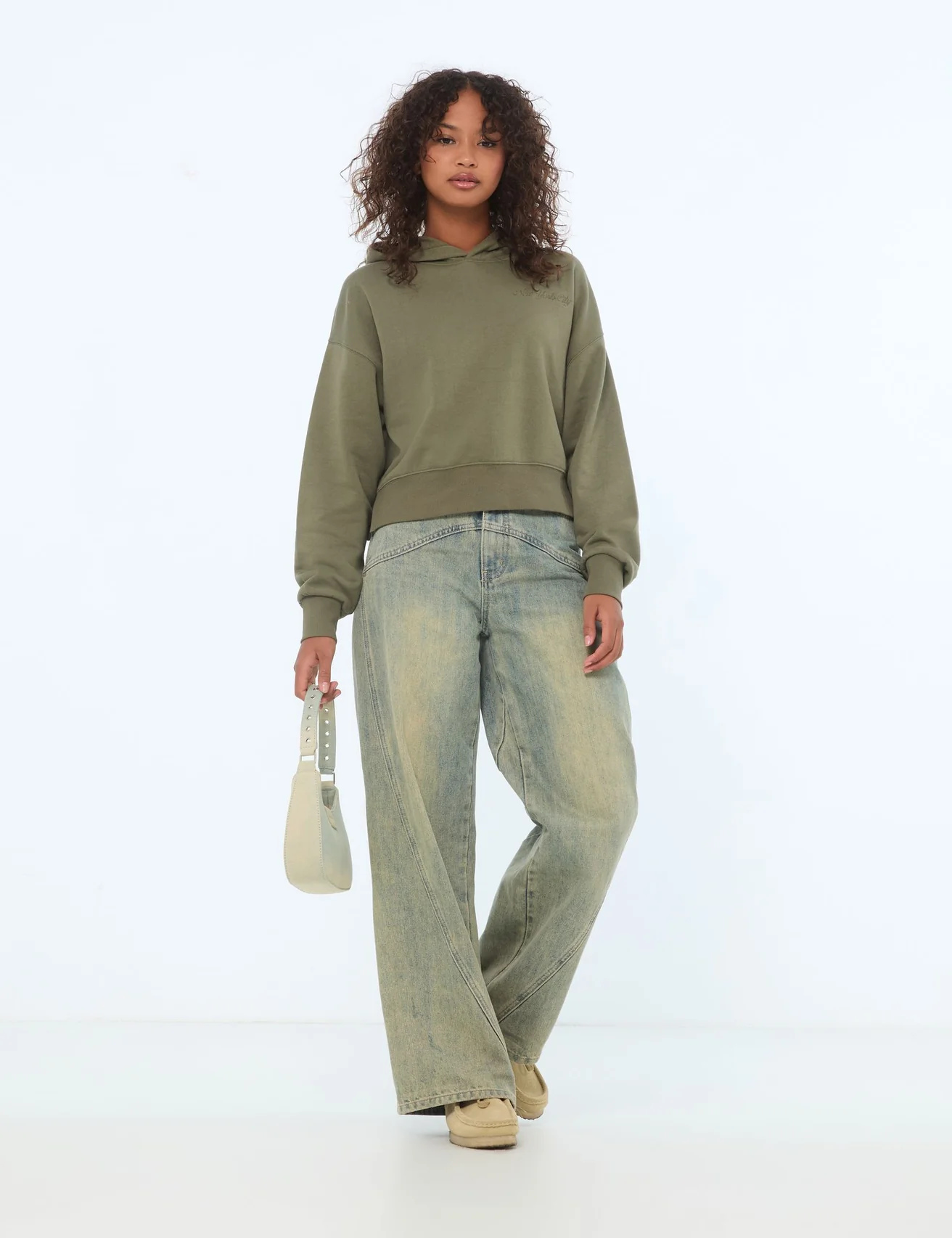 Sweatshirt court à message kaki foncé