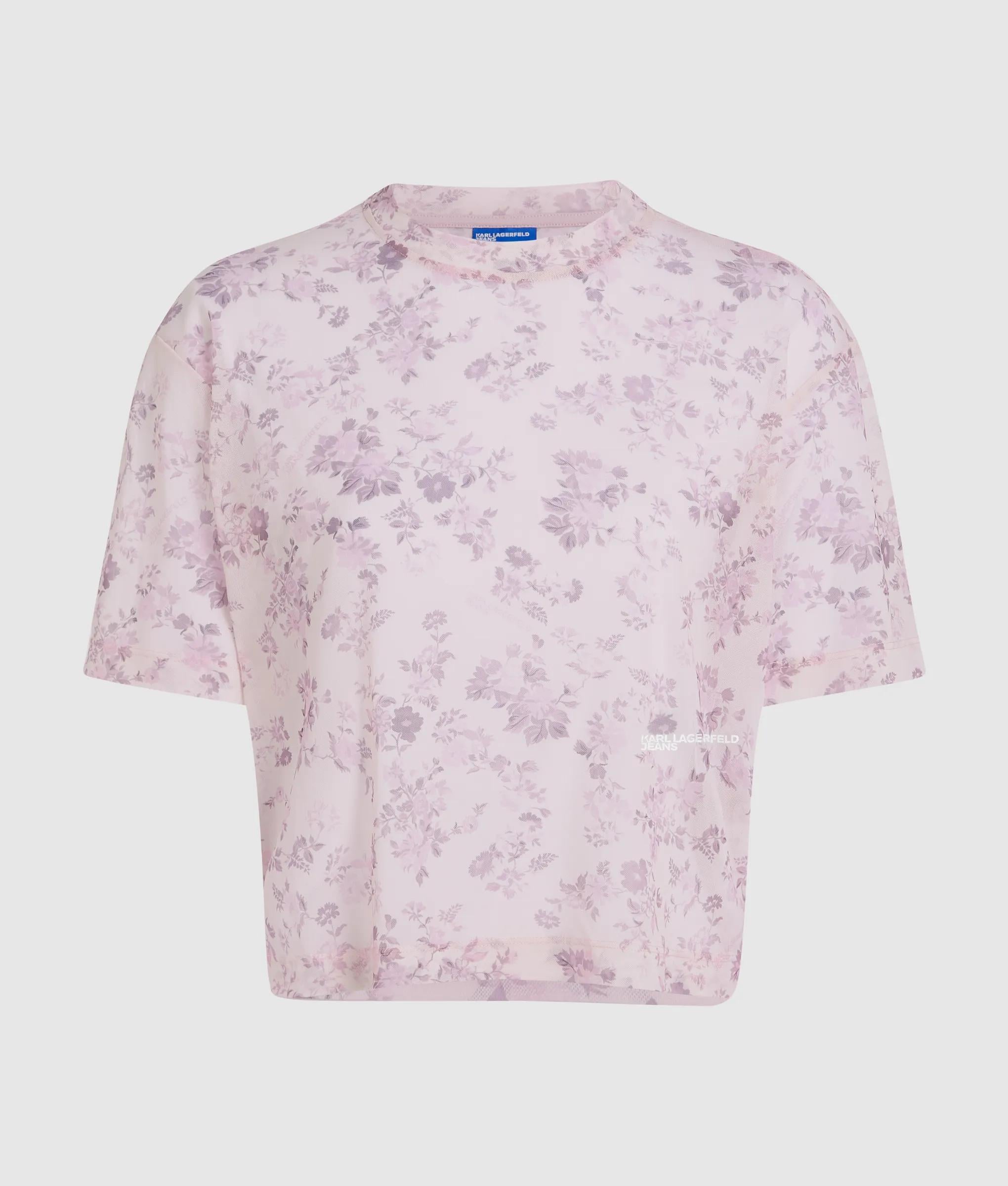 Gebloemd mesh t-shirt met korte mouwen