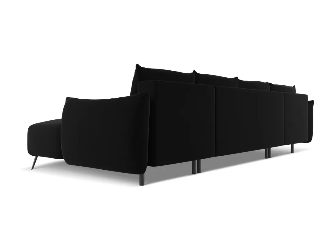 Canapé d'angle panoramique convertible en velours - noir - MALIE